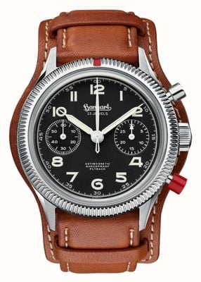 Hanhart 417 ES Heritage Flyback - Red Pusher (39mm) Black Dial / Brown Leather Strap - M H701.212-7210