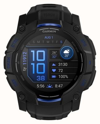 Garmin Instinct 3 - AMOLED Outdoor GPS Smartwatch (50mm) Black with Black/Bolt Blue Band 010-03020-03
