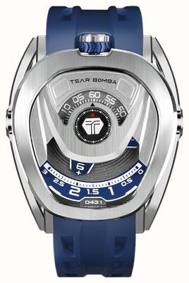 TSAR BOMBA Reactor Series Automatic (44mm) Silver & Blue Dial / Blue FKM Rubber Strap TB8213A-03