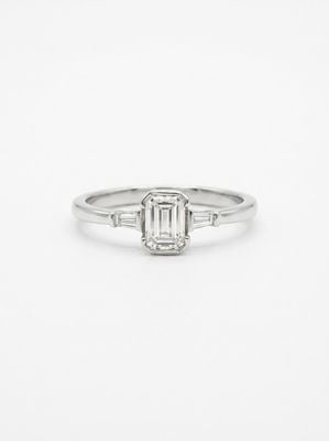 Baguette And Emerald Natural Diamond 18ct White Gold Trilogy Ring JM3150