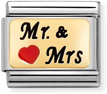 Nomination Classic Mr And Mrs With Heart 18ct Gold & Steel Enamel Charm 030284/53