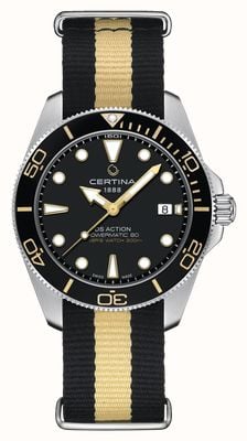 Certina DS Action Automatic (40.5mm) Black Dial / Black & Gold NATO Strap C0484071805101