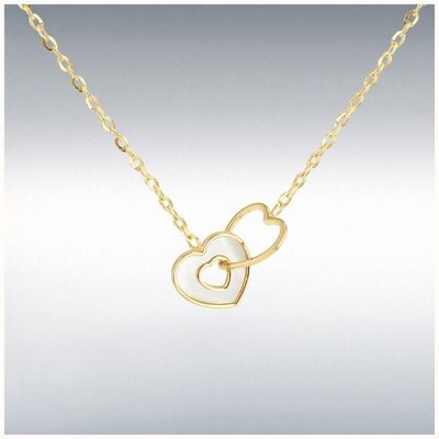 IBB 9ct Yellow Gold, Mother of Pearl, Ladies, Linked Hearts Necklace 1.19.1530