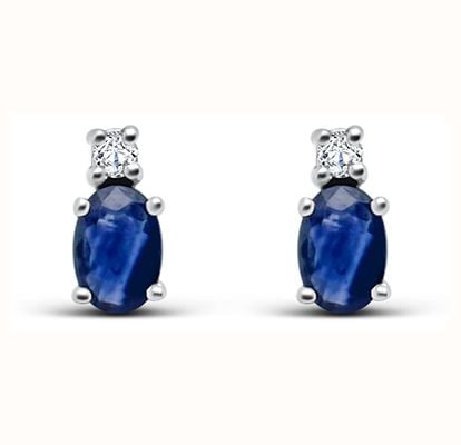 James Moore TH 9ct White Gold Oval Sapphire Diamond Stud Earrings ED249WS