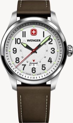 Wenger Terragraph Quartz (43mm) Textured White Dial / Brown Leather Strap 01.0541.120