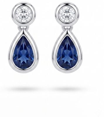 Bass International Diamond Jewel 18ct White Gold Diamond And Pear Shaped Sapphire Earrings J80249