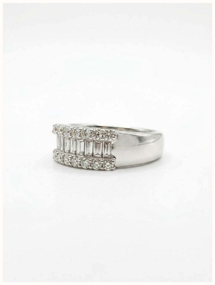Perfection Diamond 0.76ct Baguette & Round Brilliant Natural Diamond 9ct White Gold Half Eternity Pavé Ring J11305 - alternate view 2