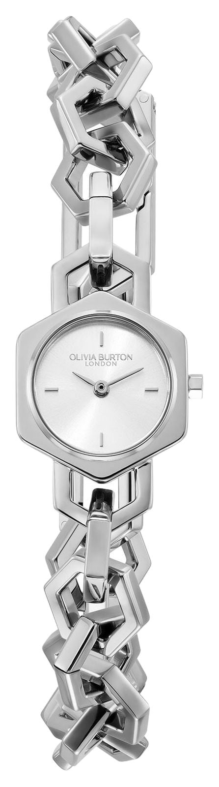 Olivia Burton Ladies Hex Link Mini Silver Hexagon Dial Bracelet Watch 24000393