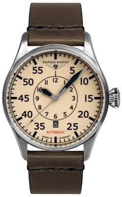 Bauhaus Aviation Flight Control Automatic (42mm) Beige Night-Glow Dial / Brown Leather Strap 2756-5
