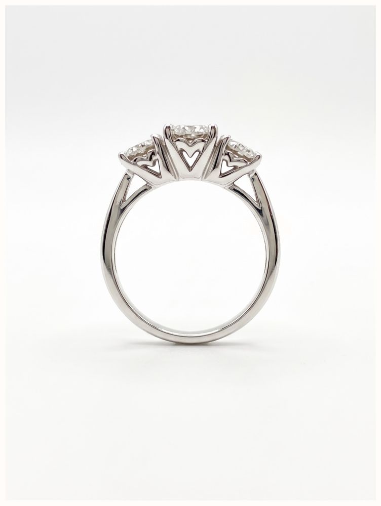 0.50ct Round Brilliant Natural Diamond 18ct White Gold Halo Trilogy Ring JM4572 - alternate view 3
