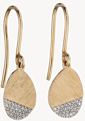 Elements Gold 9ct Yellow Gold Matte Oval Diamond Drop Earrings GE2196