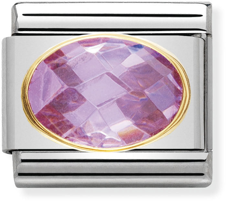 Nomination Classic FACETED CUBIC Zirconia Stainless Steel And 18ct Gold PINK Charm 030601/003