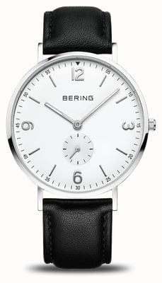 Bering Classic Quartz (40mm) White Dial / Black Leather Strap 14040-404