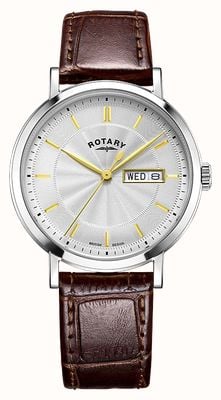 Rotary Dress Day-Date Quartz (37mm) White Guilloché Dial / Brown Leather Strap GS05420/02