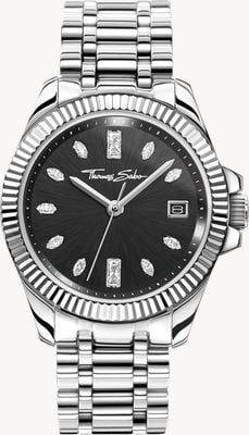 Thomas Sabo Divine Crystal (33mm) Black Sunray Dial / Stainless Steel Bracelet WA0406-201-203-33