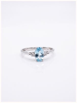 James Moore & Co 9ct White Gold Diamond And Aqua Ring J96076