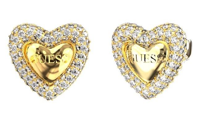Guess UBE06096YG Beloved Pave Heart Gold-Tone Stud Earrings Jewellery