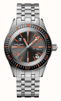 Favre Leuba Deep Raider Revival Automatic (39mm) Grey Sunray Dial / Stainless Steel Bracelet & Orange Strap Watch 00.20307.100.09.200