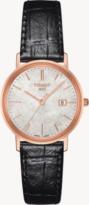 Tissot Goldrun Lady 18K Rose Gold Black Leather Strap T9222107611100
