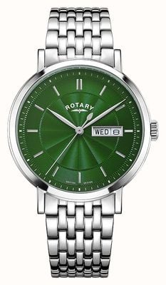 Rotary Dress Day-Date Quartz (37mm) Green Guilloché Dial / Stainless Steel Bracelet GB05420/24