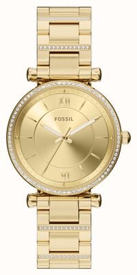 Fossil Carlie Three-Hand Quartz (35mm) Gold Dial / Gold PVD Stainless Steel Bracelet ES5465