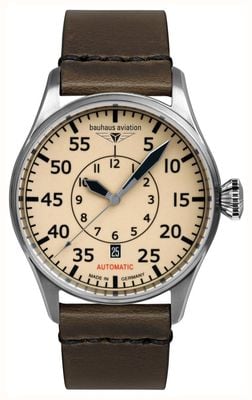 Bauhaus Aviation Flight Control Automatic (42mm) Beige Night-Glow Dial / Brown Leather Strap 2756-5