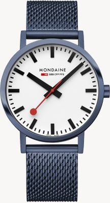 Mondaine Classic (40mm) White Dial / Blue IP Stainless Steel Mesh Bracelet A660.30360.1BSBM