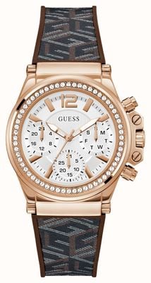 Guess Women's Charisma (38mm) White Dial / Brown Leather Silicone Strap GW0621L5