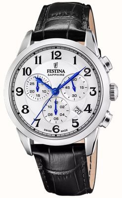 Festina Swiss Made Quartz Chronograph (41mm) Silver Dial / Black Leather Strap F20041/1