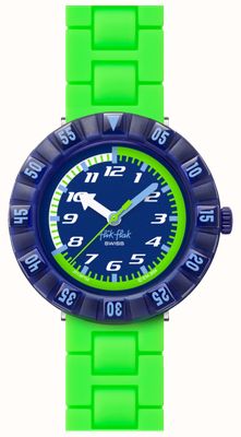 Flik Flak NEONBRICK (36.70mm) Blue Dial / Neon Green Silicone Strap FCSP132