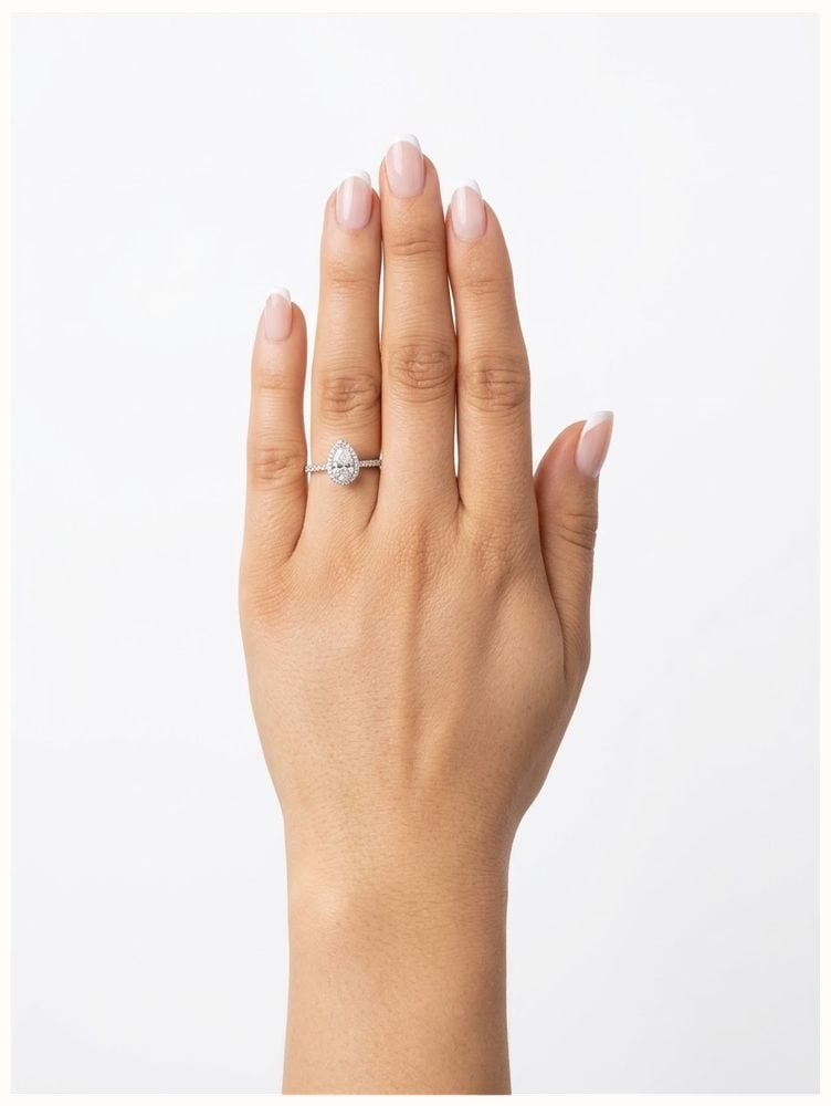0.36ct Pear Natural Diamond Platinum Halo Ring J19302 - alternate view 4