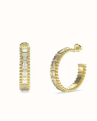 Guess Golden Globes Ladies Cystal Set Gold Tone Hoop Earrings UBE05233YG