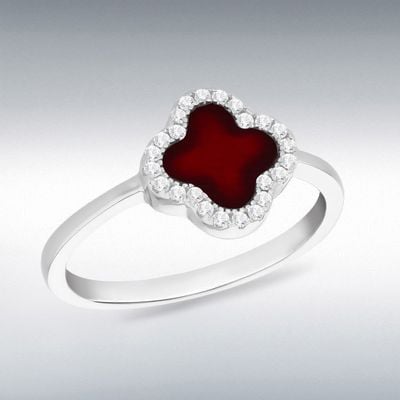 Sterling Silver Rhodium Plated 11mm Clover Red Agate And 1.1 8.84.1331