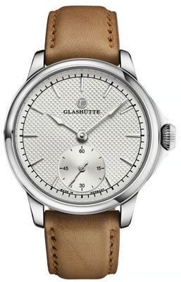 Tutima Glashütte Patria Small-Second Manual Winding (41mm) Silver Décor Dial / Brown Sheepskin Strap 6612-05