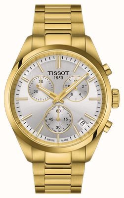 Tissot PR 100 Chronograph (40mm) Silver Sunray Dial / Gold PVD Stainless Steel Bracelet T1504173303100