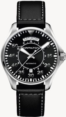 Hamilton Khaki Aviation Pilot Day-Date Automatic (42mm) Black Dial / Black Leather Strap H64615735