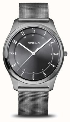 Bering Ultra-Slim Quartz (40mm) Grey Sunray Dial / Grey PVD Stainless Steel Mesh Bracelet 18340-377