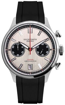Duckworth Prestex Lostock Quartz Chronograph (40mm) Silver Panda Dial / Black Rubber Strap D547-11 AR