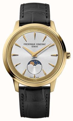 Frederique Constant Classics Moneta Moonphase (37mm) Silver Sunray Dial / Black Leather Strap FC-206S3S5