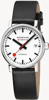 Mondaine Evo2 Automatic 35mm | Black Vegan Leather Strap | White Dial MSE.35610.LBV