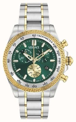 Versace Men's VERSACE CHRONO X (44mm) Green Dial / Two-Tone Stainless Steel Bracelet VE9K00424