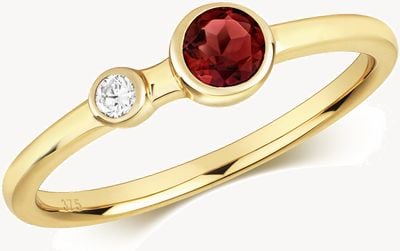 Treasure House 9ct Yellow Gold Dia.03ct Garnet.33ct Ring Size N RD492G/N