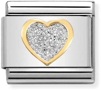 Nomination Classic Heart 18ct Gold & Steel Enamel Charm 030220/02