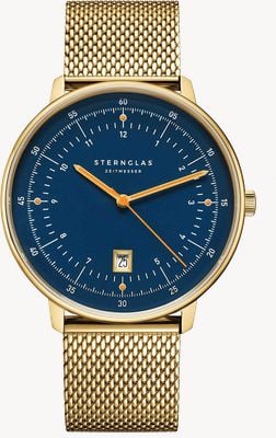 STERNGLAS Hamburg Quartz (42mm) Blue Dial / Gold PVD Milanaise Bracelet S01-HH07-MI05
