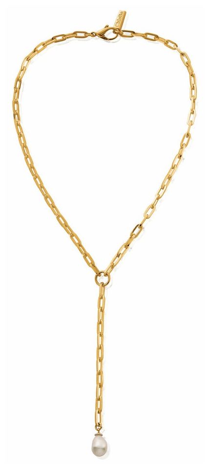 ChloBo CC-G-NE-20-S1 Mini Link Pearl Lariat Necklace - Gold- Jewellery