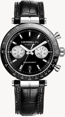 Herbelin Newport Heritage (42mm) Black Bicompax Dial / Black Leather Strap 256ACN24