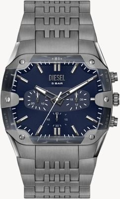 Diesel Spiked Cushion Quartz Chrono (45mm) Navy Sunray Dial / Gunmetal PVD Stainless Steel Bracelet DZ4717