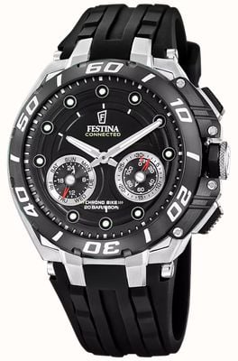 Festina Chrono Bike Connected Hybrid Smartwatch (46mm) Black Dial / Black Rubber Strap F20763/3