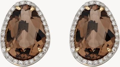 Elements Gold 9ct Yellow Gold Irregular Smoky Quartz Earrings GE2383Y