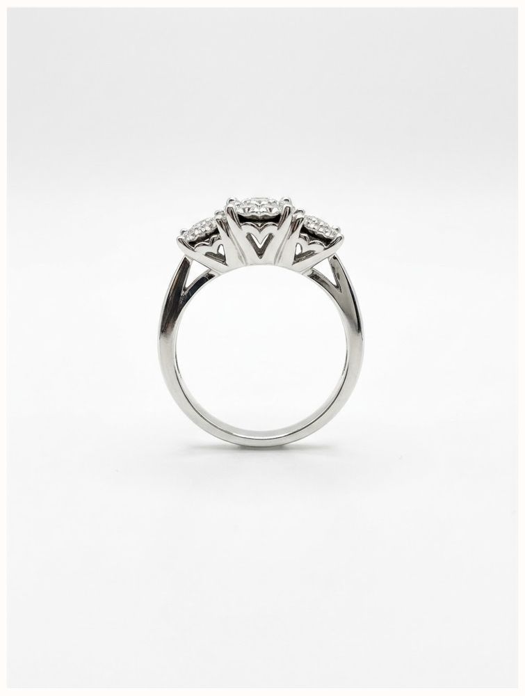 Round Brilliant Natural Diamond 18ct White Gold Trilogy Ring JM2793 - alternate view 3